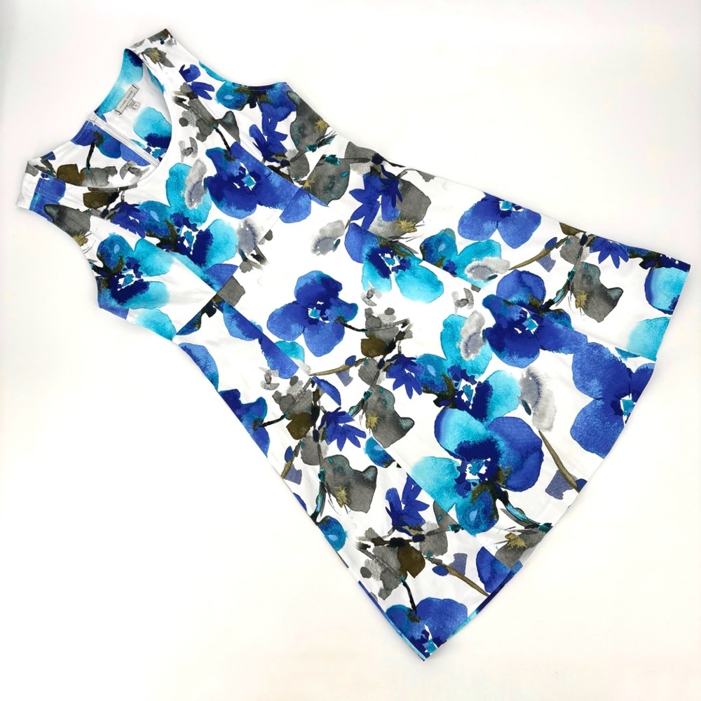 Vivian Wong Blue Floral Sleeveless Fit and Flare Dress, 6